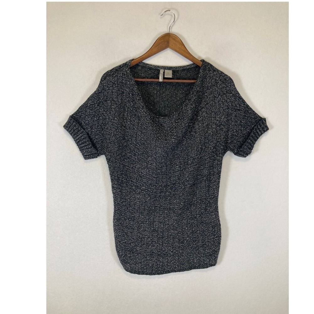 Metallic Shimmer New Directions Weekend Women‎ L Black Silver Cowl Neck Knit Top